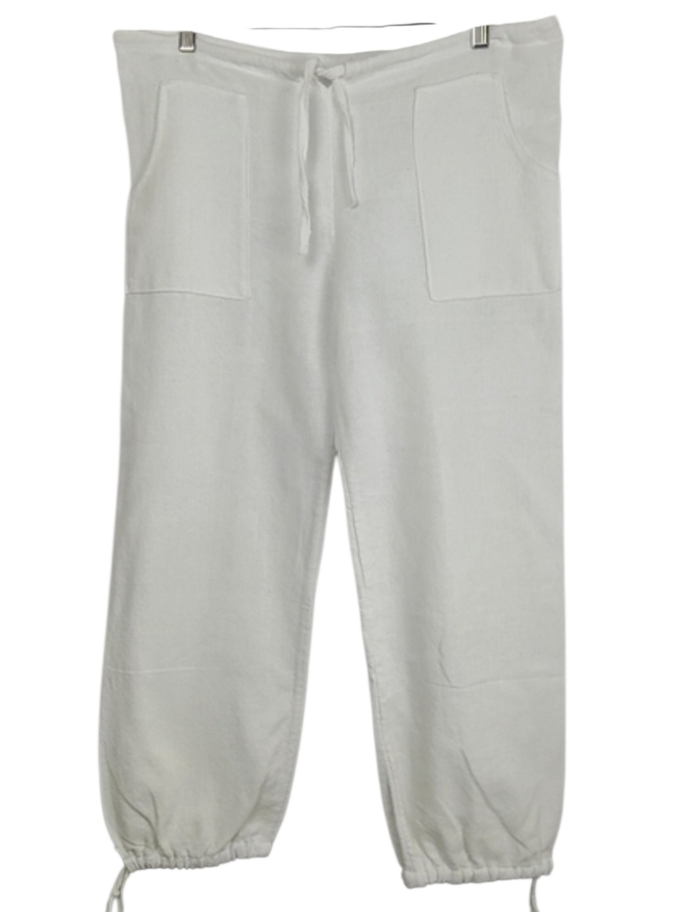 White Gauzy Lightweight Pants Drawstring Waist & Hem Relaxed Summer Linen-Style